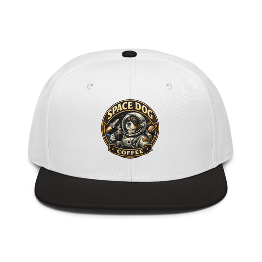Space Dog Coffee snapback hat 85% acrylic 15% wool structured high-profile flat visor logo
