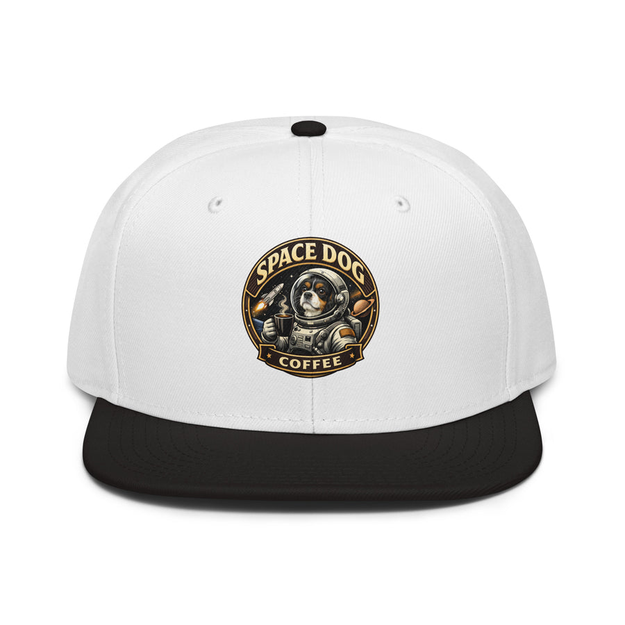 Space Dog Coffee snapback hat 85% acrylic 15% wool structured high-profile flat visor logo