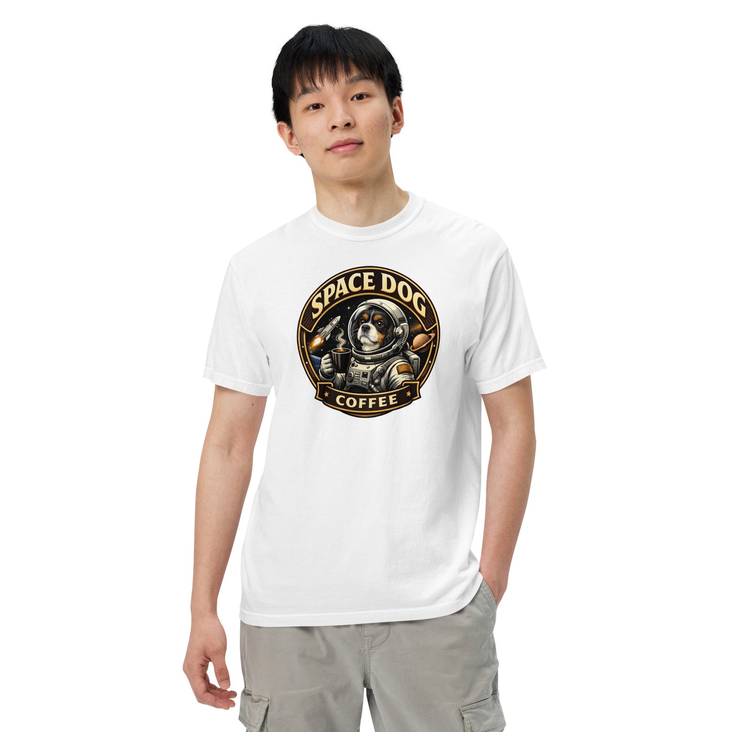 Space Dog Coffee garment-dyed heavyweight unisex t-shirt 6.5oz ring-spun cotton vintage logo