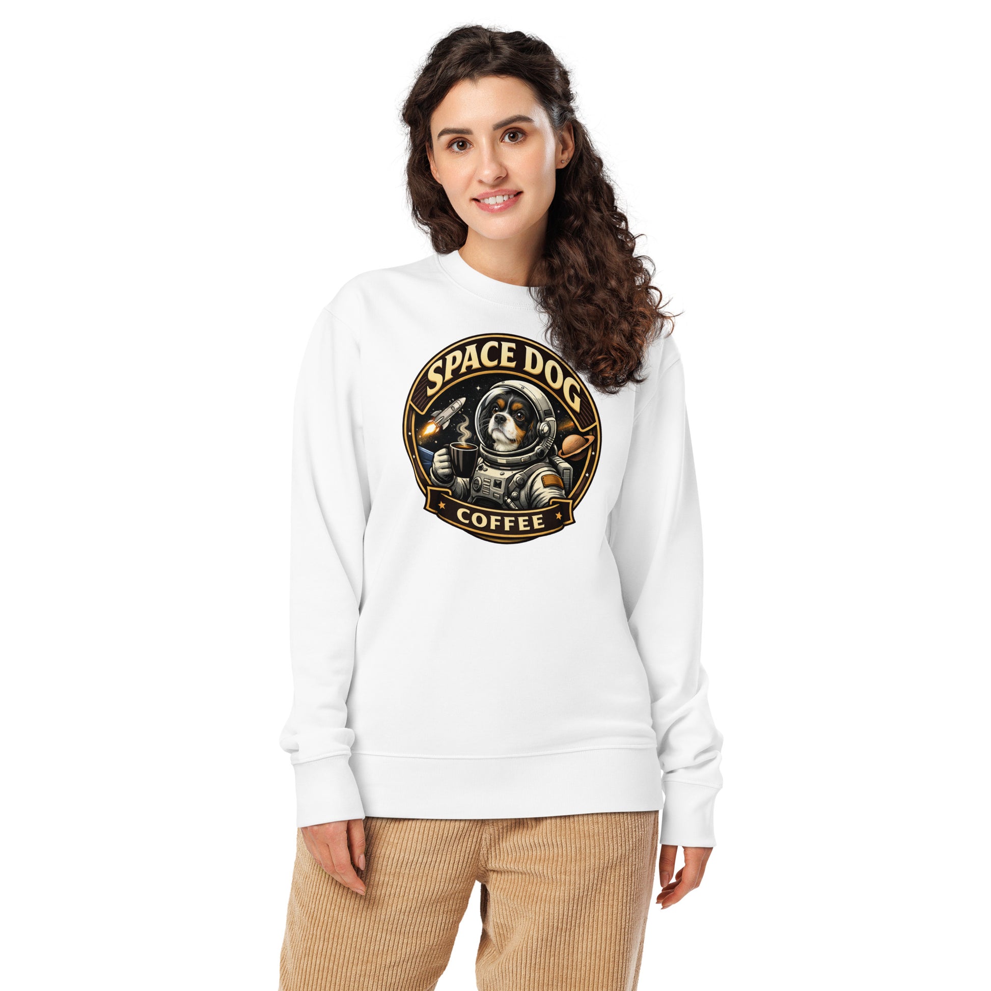 Space Dog Coffee unisex organic sweatshirt brushed fleece organic cotton recycled polyester logo